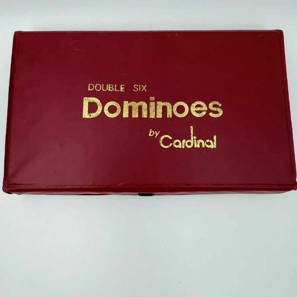 Cardinal Double Six Dominoes Set 28 Pieces Ivory Tiles Red Case‎